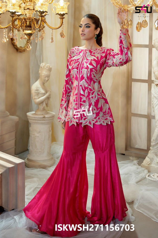 Embroidered Silk Top With Sharara-ISKWSH271156703