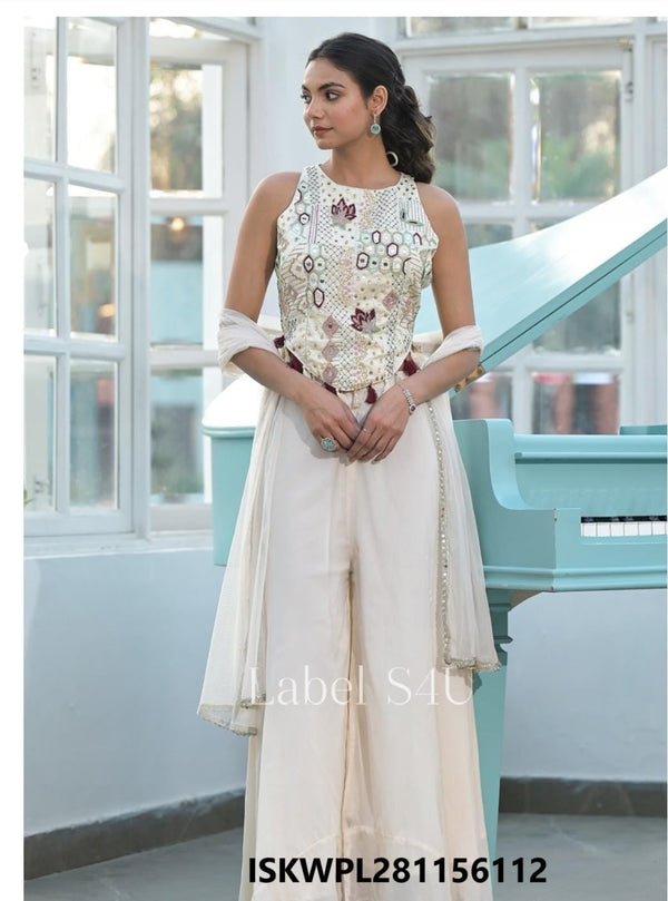 Georgette Palazzo With Embroidered Top And Net Dupatta-ISKWPL281156112