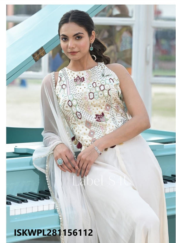 Georgette Palazzo With Embroidered Top And Net Dupatta-ISKWPL281156112