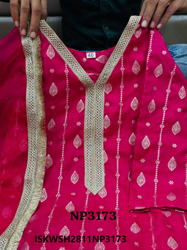 Banarasi Jacquard Silk Kurti With Sharara And Organza Dupatta-ISKWSH2811NP3173