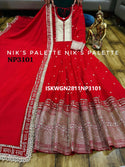 Embroidered Silk Gown With Maslin Silk Dupatta-ISKWGN2811NP3101