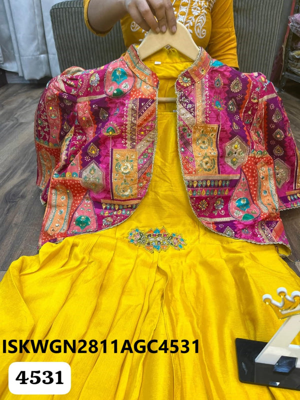 Embroidered Chinon Silk Gown With Printed Silk Jacket-ISKWGN2811AGC4531