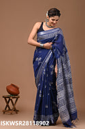 Hand Block Printed Linen Saree With Blouse-ISKWSR28118902