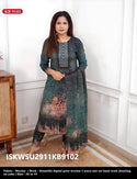 Digital Printed Woolen Kurti With Pant And Dupatta-ISKWSU2911KB9102