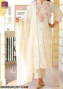 Embroidered Linen Cotton Kurti With Pant And Crushed Cotton Dupatta-ISKWSUFC201124W