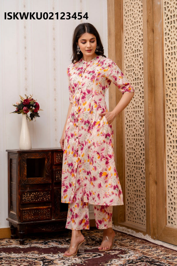 Printed Cotton Princess Cut A-Line Kurti With Pant-ISKWKU02123454