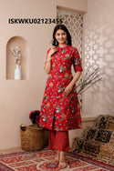 Printed Cotton Princess Cut A-Line Kurti With Pant-ISKWKU02123455