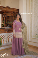 Embroidered Georgette Kurti With Sharara And Dupatta-ISKWSH02123471