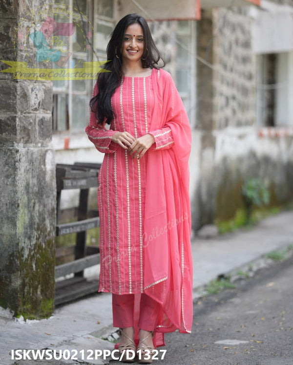 Embroidered Georgette Kurti With Cotton Pant And Dupatta-ISKWSU0212PPC/D1327