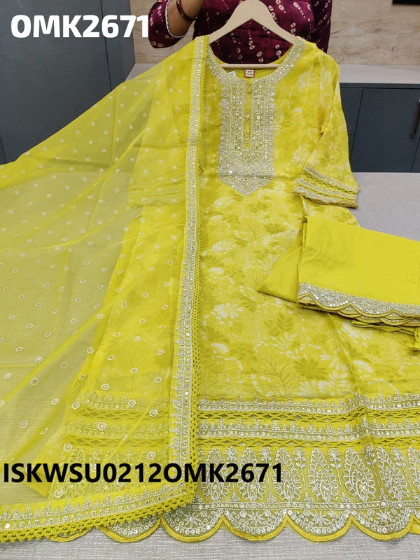 Digital Printed Organza Kurti With Pant And Embroidered Dupatta-ISKWSU0212OMK2671