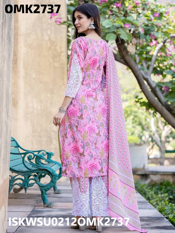 Printed Cotton Kurti With Pant And Dupatta-ISKWSU0212OMK2737