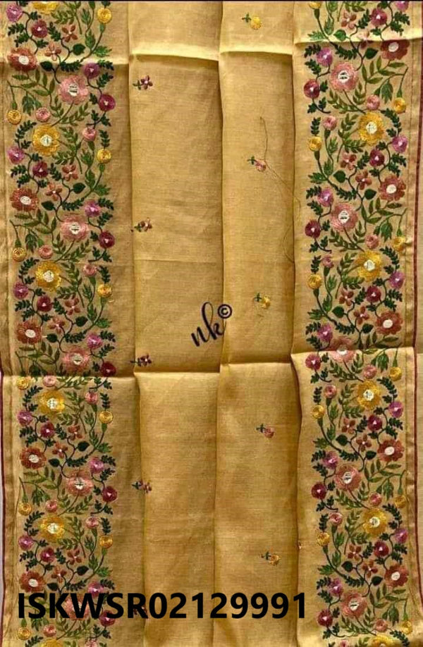 Embroidered Tussar Silk Saree With Blouse-ISKWSR02129991