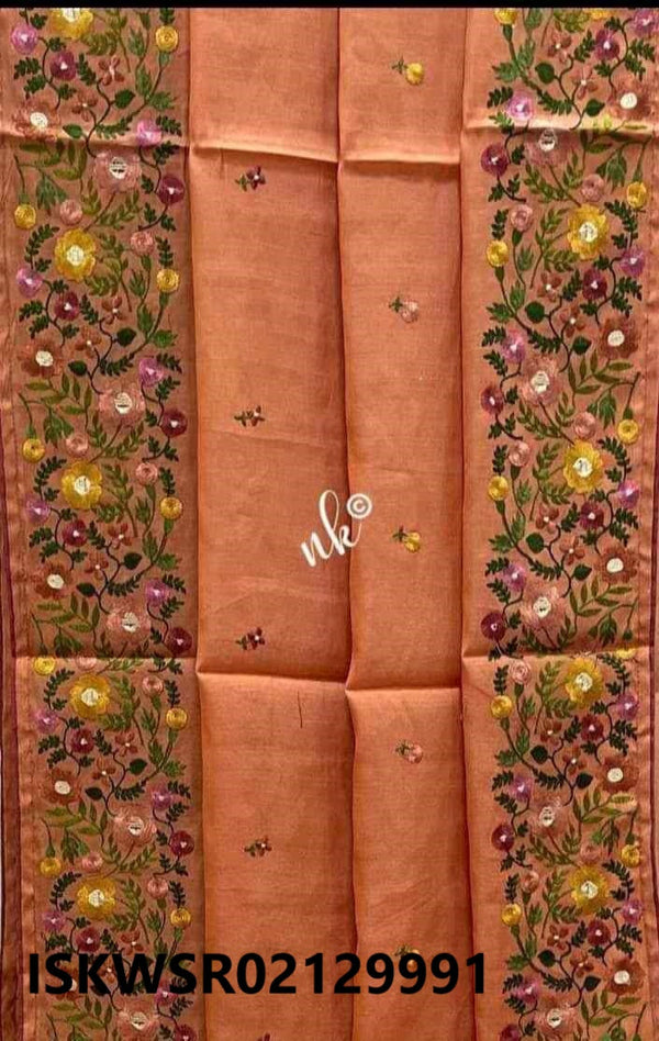 Embroidered Tussar Silk Saree With Blouse-ISKWSR02129991