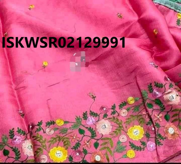 Embroidered Tussar Silk Saree With Blouse-ISKWSR02129991