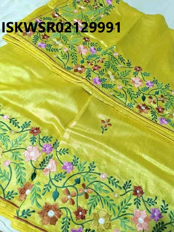 Embroidered Tussar Silk Saree With Blouse-ISKWSR02129991