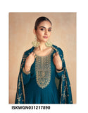 Embroidered Silk Gown With Dupatta-ISKWGN031217890