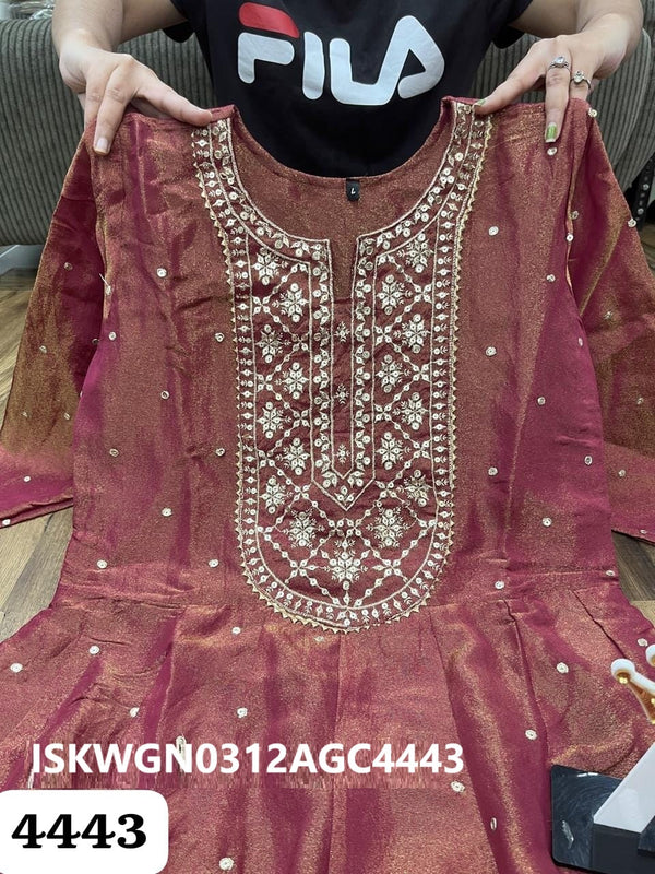 Embroidered Tissue Shimmer Silk Gown With Dupatta-ISKWGN0312AGC4443