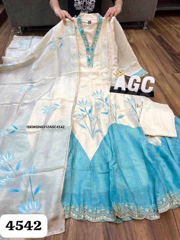 Sequined Tissue Silk Gown With Tissue Dupatta-ISKWGN0312AGC4542