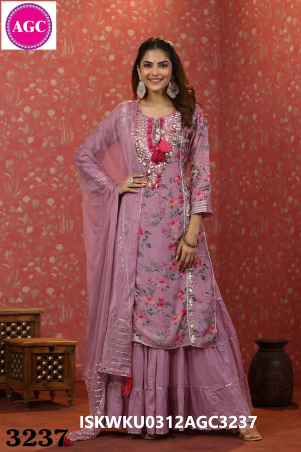 Floral Printed Maslin Kurti With Chiffon Dupatta -ISKWKU0312AGC3237