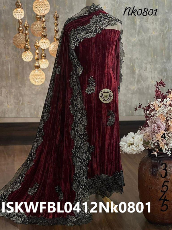 Embroidered Crush Velvet Kurti With Bottom And Dupatta-ISKWFBL0412Nk0801