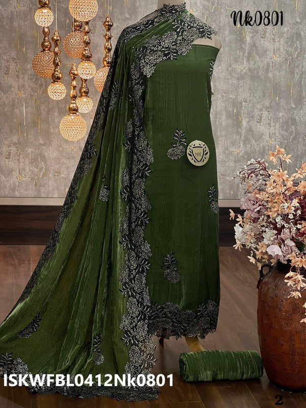 Embroidered Crush Velvet Kurti With Bottom And Dupatta-ISKWFBL0412Nk0801