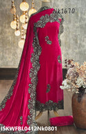 Embroidered Crush Velvet Kurti With Bottom And Dupatta-ISKWFBL0412Nk0801