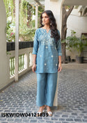 Embroidered Viscose Silk Top With Pant-ISKWIDW04121839