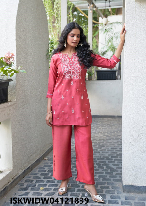 Embroidered Viscose Silk Top With Pant-ISKWIDW04121839