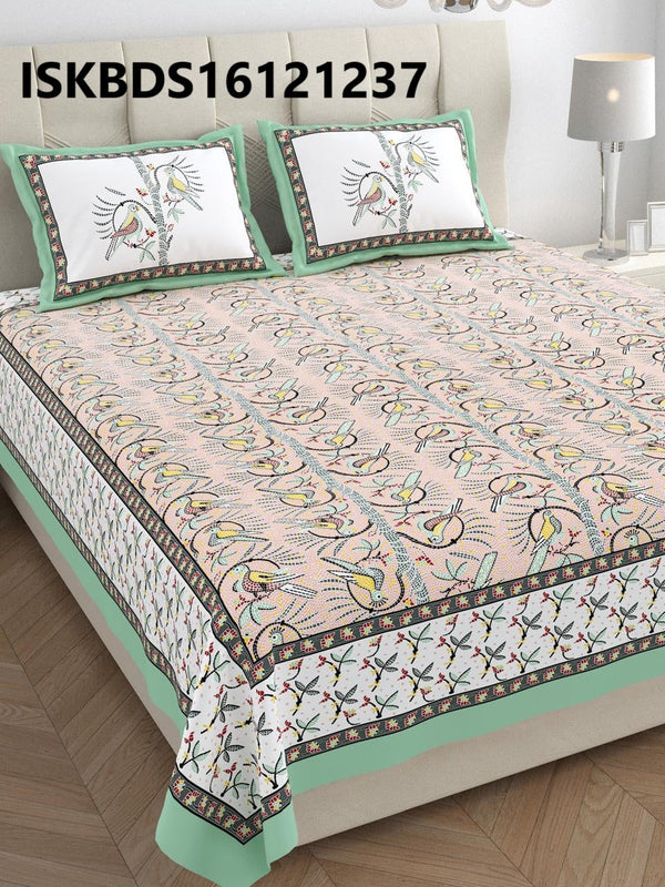 Printed Cotton Bedsheet With Pillow Cover-ISKBDS16121237