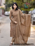 Self Weaved Cotton Silk A-Line Kurti With Silk Pant And Dupatta-ISKWSU1612PPC/D1775