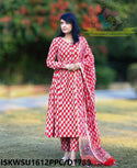 Hand Block Printed Cotton Anarkali Kurti With Pant And Kota Doriya Dupatta-ISKWSU1612PPC/D1789