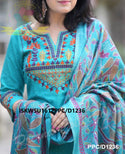 Handloom Cotton Kurti With Pant And Kantha Printed Khadi Silk Dupatta-ISKWSU1612PPC/D1236