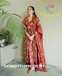 Block Printed Cotton Anarkali Kurti With Pant And Malmal Cotton Dupatta-ISKWSU1712PPC/D1791