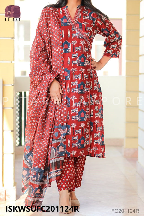 Printed Cotton Kurti With pant And Dupatta-ISKWSUFC201124R