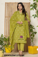 Embroidered Cotton Kurti With Pant And And Dupatta-ISKWSUSM131224G