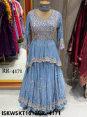 Embroidered Chinon Skirt With Asymmetrical Cut Front Slit Kurti And Dupatta-ISKWSKT1612RR- 4171