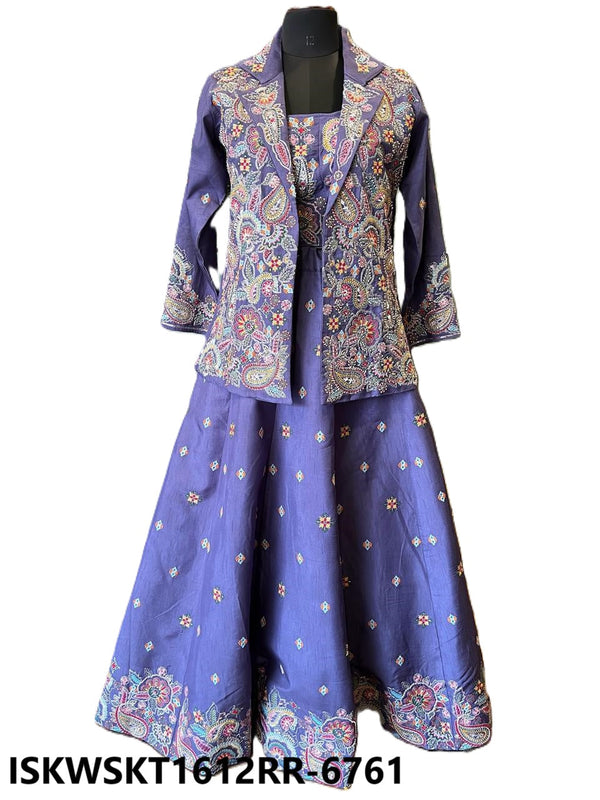 Embroidered Dola Silk Skirt With Blouse And Jacket-ISKWSKT1612RR-6761