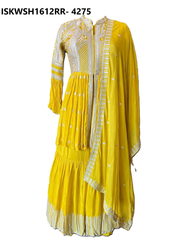 Embordered Chinon Peplum Front Slit Kurti With Sharara And Dupatta-ISKWSH1612RR- 4275