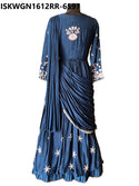 Embroidered Chinon Gown Attached With Drape-ISKWGN1612RR-6597