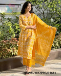 Hand Batik Printed Silk Kurti With Pant And Dupatta-ISKWSU1812PPC/D1681