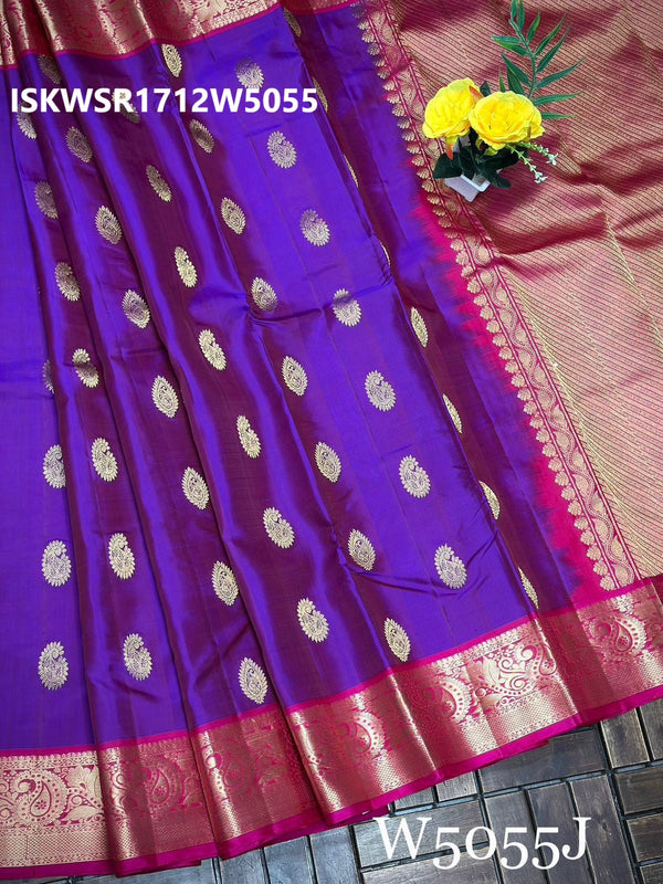 Handloom Kanchi Silk Saree With Contrast Plain Blouse-ISKWSR1712W5055