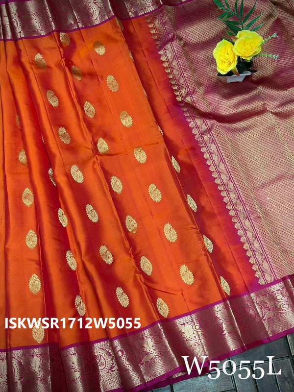 Handloom Kanchi Silk Saree With Contrast Plain Blouse-ISKWSR1712W5055