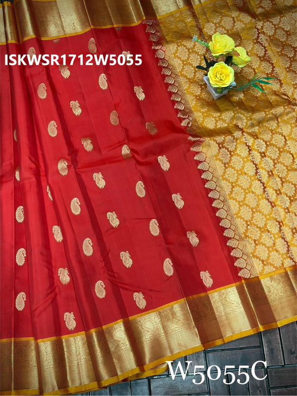 Handloom Kanchi Silk Saree With Contrast Plain Blouse-ISKWSR1712W5055