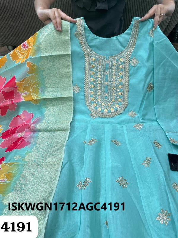 Embroidered Chanderi Silk Gown With Digital Printed Silk Dupatta-ISKWGN1712AGC4191