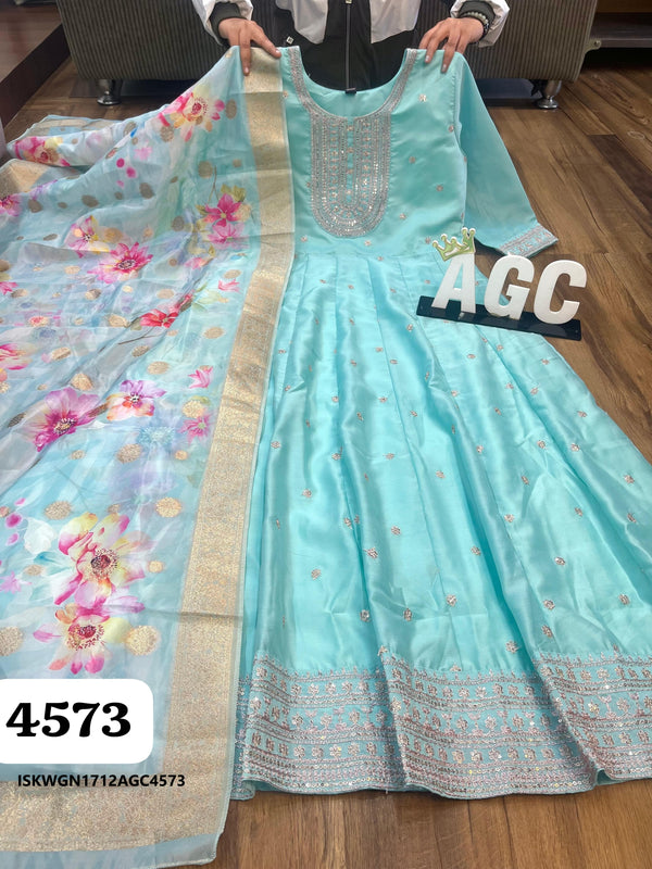 Embroidered Chanderi Silk Gown With Digital Printed Dupatta-ISKWGN1712AGC4573