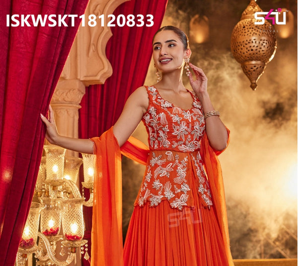 Organza Skirt With Embroidered Silk Top And Dupatta-ISKWSKT18120833