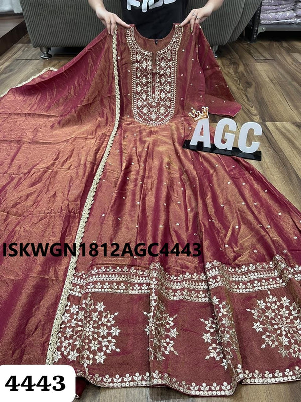 Embroidered Tissue Shimmer Silk Gown With Dupatta-ISKWGN1812AGC4443