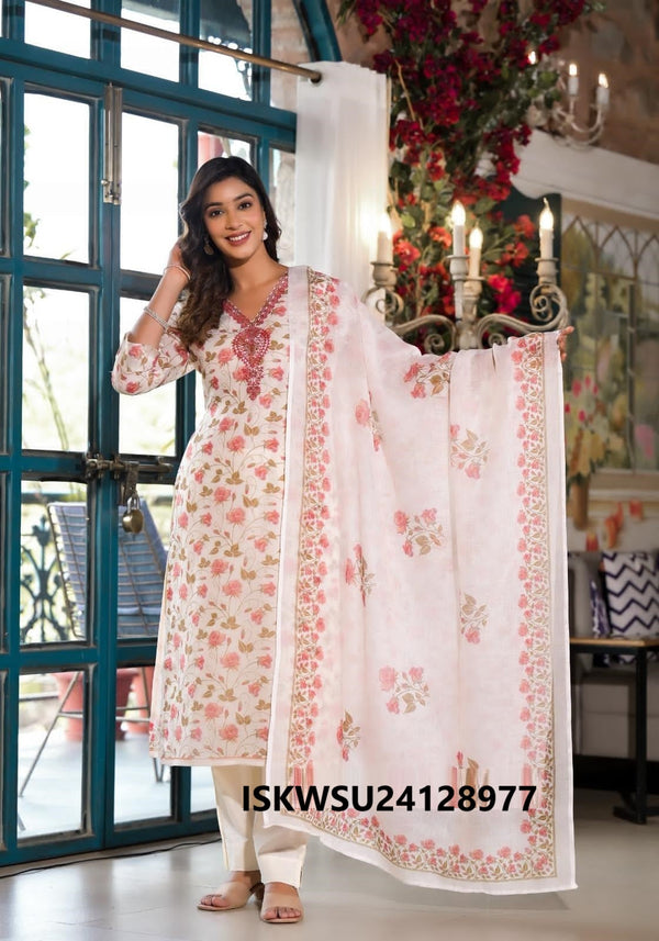 Printed Linen Kurti With Cotton Pant And Dupatta-ISKWSU24128977