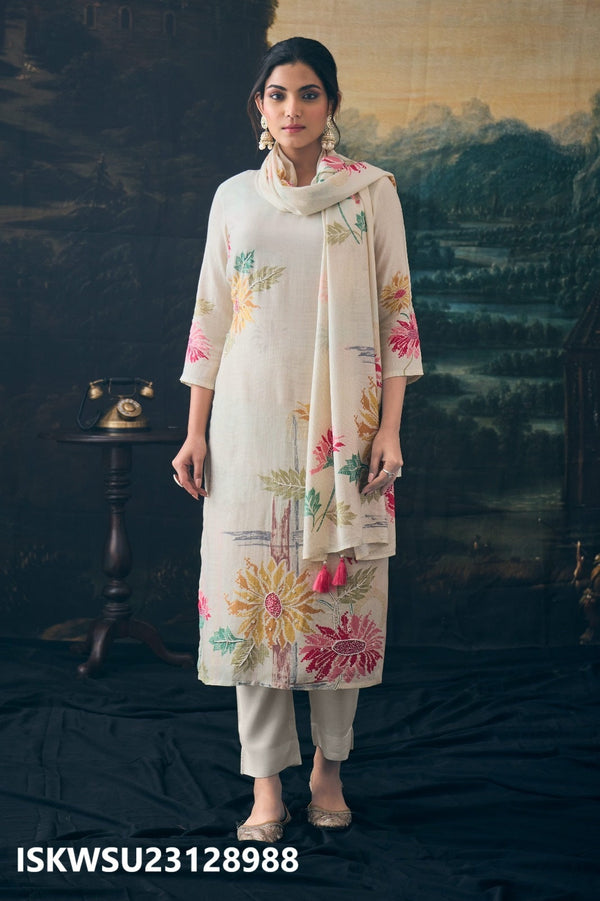 Embroidered Viscose Maslin Shimmer Kurti With Viscose Shantoon Pant And Printed Dupatta-ISKWSU23128988