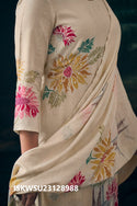 Embroidered Viscose Maslin Shimmer Kurti With Viscose Shantoon Pant And Printed Dupatta-ISKWSU23128988